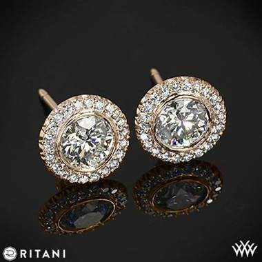 18k Rose Gold Ritani 5RZ3700 Bella Vita Halo Diamond Earrings at Whiteflash