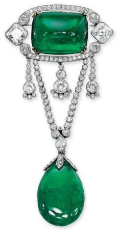 Belle Epoque emerald and diamond brooch, circa 1910, Christie's