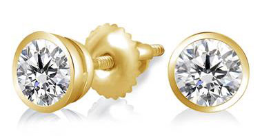 Bezel Set Solitaire Diamond Earring in 14K Yellow Gold at B2C Jewels