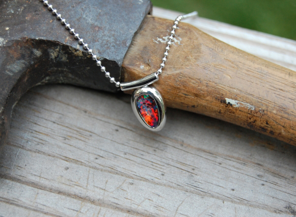 Men's Pendant: Boulder Opal in White Gold