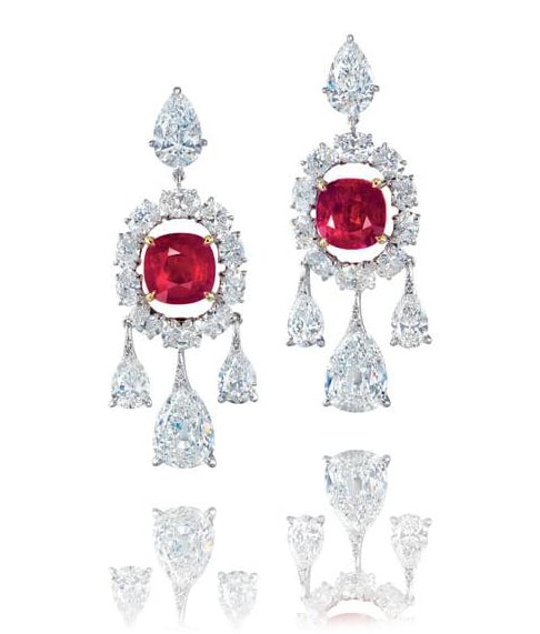 Unheated Burmese ruby and diamond ear pendants • Christie's