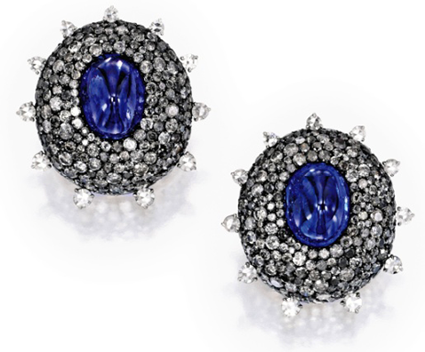 Pair of Cabochon Sapphire and Diamond Earclips, JAR Paris, Sotheby's Magnificent Jewels