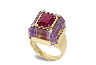 Cava Amethyst Diamond and Ruby Inset Ring - in 18kt Yellow Gold (0.04 CTW) by Ritani