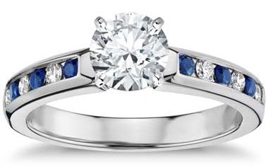 Channel Set Sapphire and Diamond Engagement Ring in 18k White Gold (1/6 ct. tw.) by Blue Nile