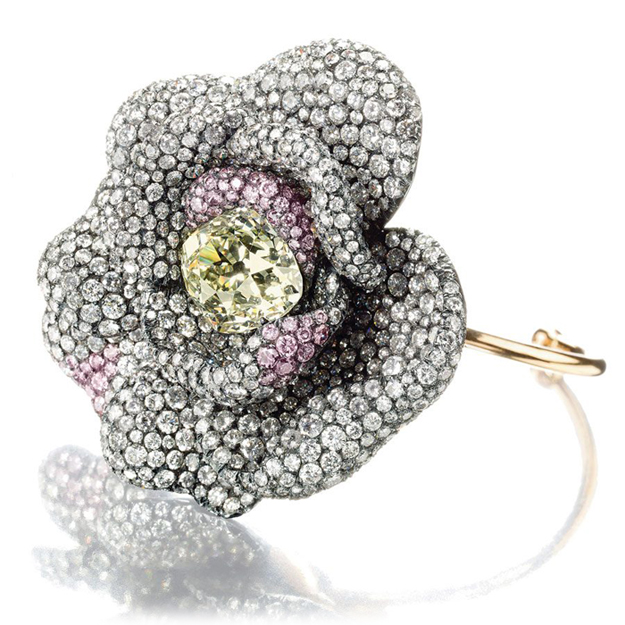 JAR diamond camellia flowerhead bangle bracelet