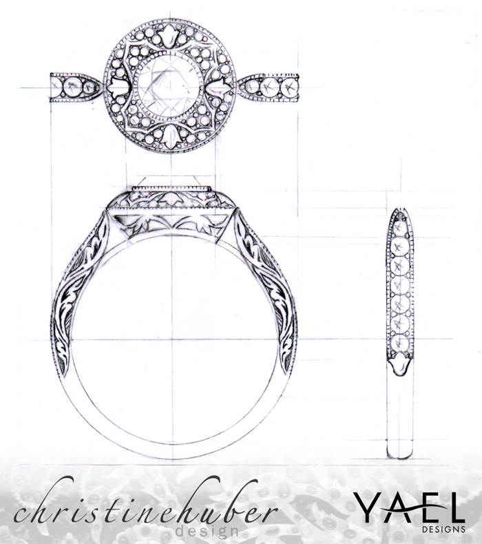 Design rendering by Christine Huber of Novelique engagement ring style 09284 • Image courtesy of Yael Designs