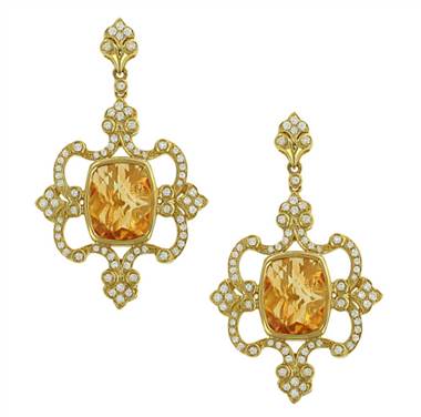 Charles Krypell 1-7317-YC Citrine & Pave Diamond Dangle Earrings at Solomon Brothers