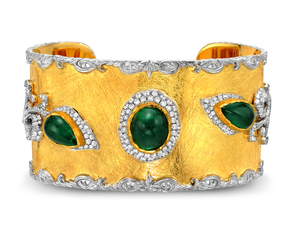 Victor Velyan bracelet with emeralds and diamonds in 24k