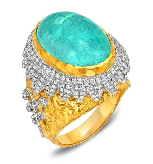 Victor Velyan ring with a 14.80-carat Paraiba tourmaline cabochon