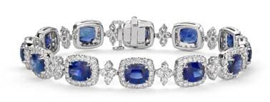 Cushion Blue Sapphire and Halo Diamond Bracelet in 18k White Gold (6.5x5.5mm) at Blue Nile