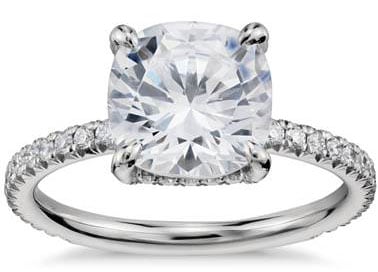 Blue Nile Studio Cushion Cut Petite French Pave Crown Diamond Engagement Ring in Platinum at Blue Nile