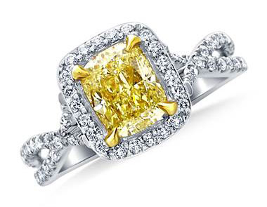 Fancy Light Yellow Canary Cushion Cut Diamond Crossover Twist Ring in 18K White Gold