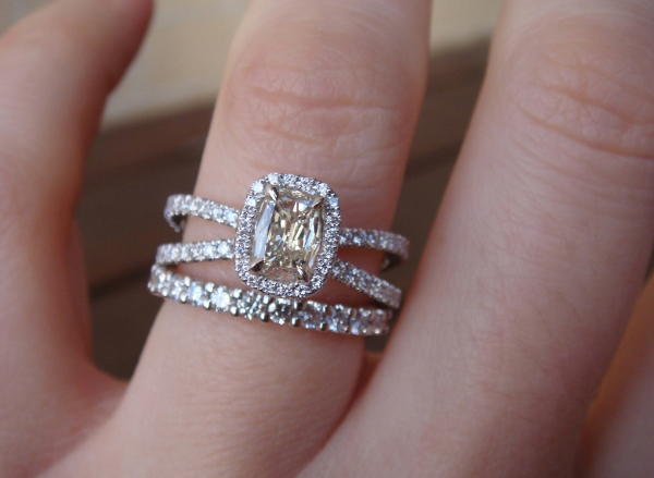 Henri Daussi Split Shank Diamond Ring with Eternity Band