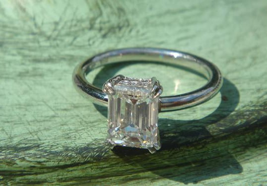 1.7-carat emerald-cut diamond solitaire engagement ring