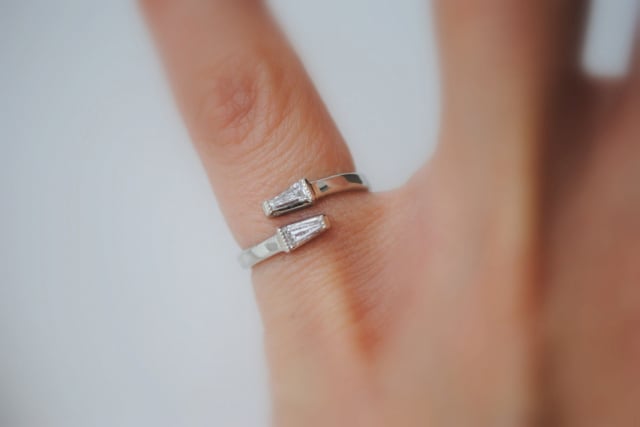 Baguette diamond bypass-style ring