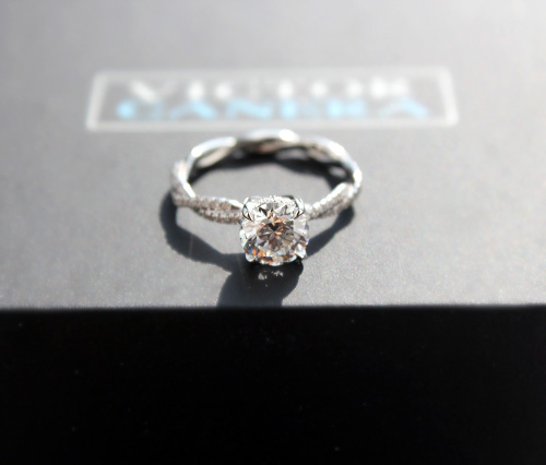 Custom diamond engagement ring with braided shank