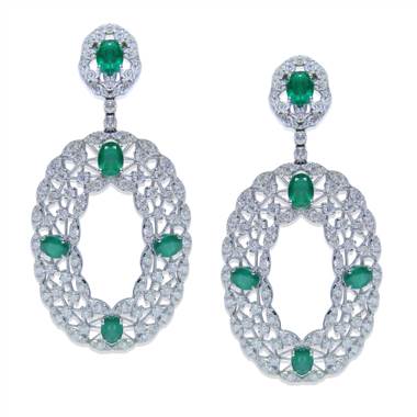 Diamond and Emerald Drop EarRing S set in 18KT White Gold 10.58ct B07519EE1S8W-IAJLD at I.D. Jewelry