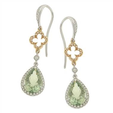 Zeghani ZE216 Pear Shape Green Amethyst and Pave Diamond Halo Dangle Earrings by Solomon Brothers Zeghani ZE216 Pear Shape Green Amethyst and Pave Diamond Halo Dangle Earrings by Solomon Brothers