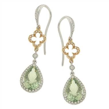 Zeghani ZE216 Pear Shape Green Amethyst and Pave Diamond Halo Dangle Earrings by Solomon Brothers