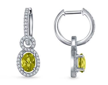 Diamond Halo And Peridot Hoop Earrings with Drops in 14K White Gold at B2C Jewels