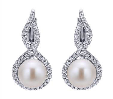 Diamond and Pearl Leverback Earrings set in 14kt White Gold 0.40ct EG12596W45PL at I.D. Jewelry Diamond and Pearl Leverback Earrings set in 14kt White Gold 0.40ct EG12596W45PL at I.D. Jewelry