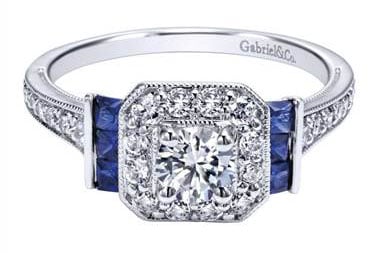 14K White Gold 0.40 ct Diamond and Sapphire Halo Engagement Ring Setting ER11932R0W44SA at I.D. Jewelry