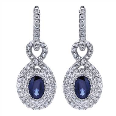 Double Halo Sapphire and Diamond Earrings set in 14KT White Gold 2.74ct UNEG12232W44SA-IGCD at I.D. Jewelry