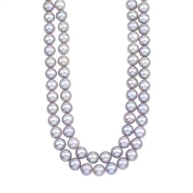 Double Strand Gray Freshwater Pearl Necklace with 14K Yellow Gold Clasp at B2C Jewels