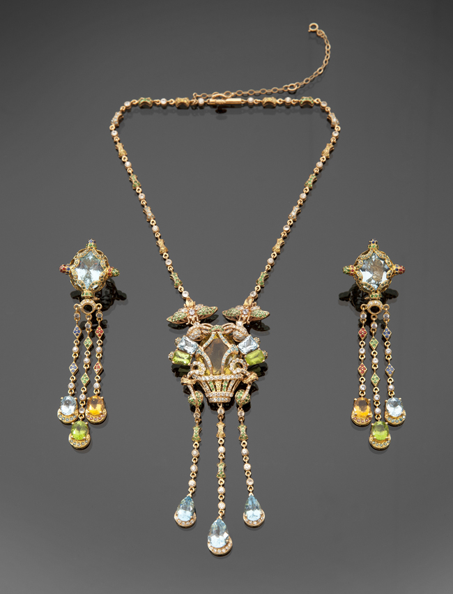 Elizabeth Taylor Mult-Gem Necklace and Earrings by Zorab