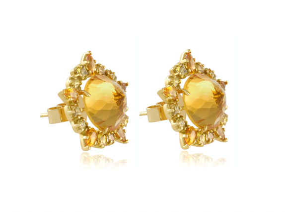 18k gold round 'Ruffled' earrings with citrines and sapphires by Emily & Ashley