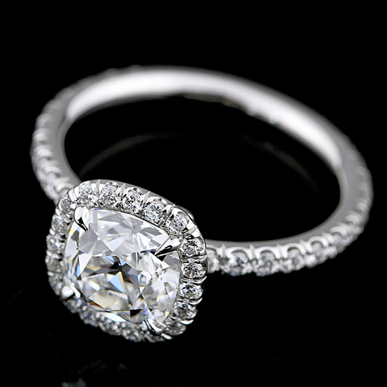 Classic micropavé halo diamond ring by Engagement Rings Direct