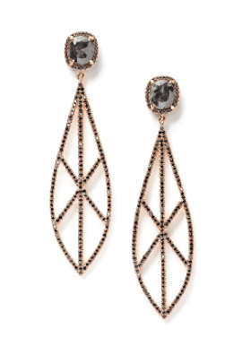 Eva Fehren • The Spear Earrings in 18k rose gold with grey and black diamonds