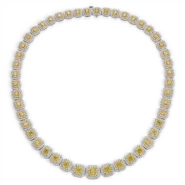 Fancy Yellow Diamond Double Halo Eternity Necklace in 18k White and Yellow Gold at Blue Nile