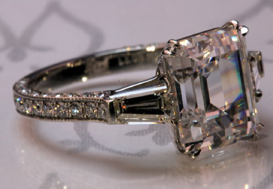 3.22-carat emerald-cut diamond engagement ring