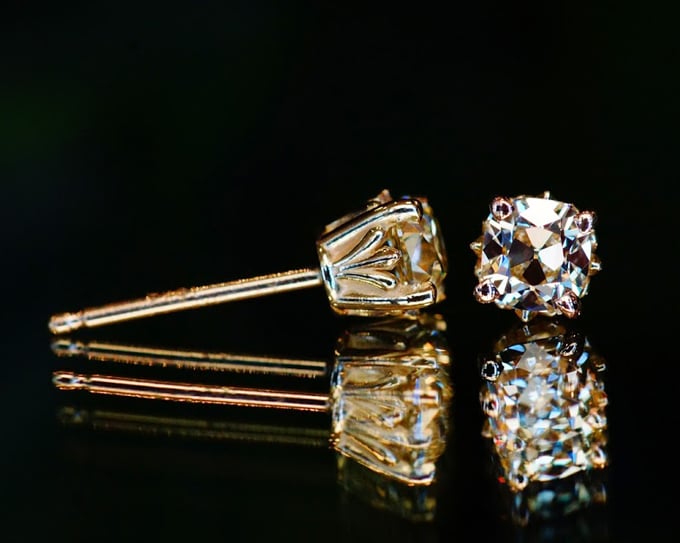 August Vintage Cushion diamond studs from Good Old Gold