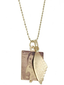 Photo pendant with wing charm by Ginette NY