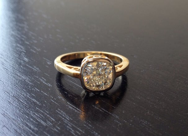 Bezel Diamond Engagement Ring in Yellow Gold
