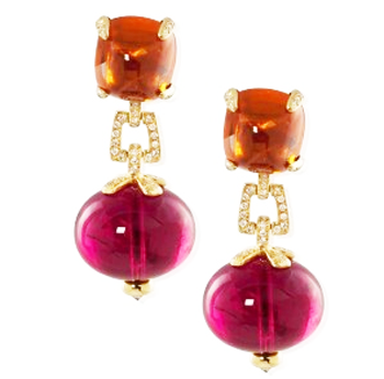 Mandarin Garnet and rubellite G-One Earrings by Goshwara