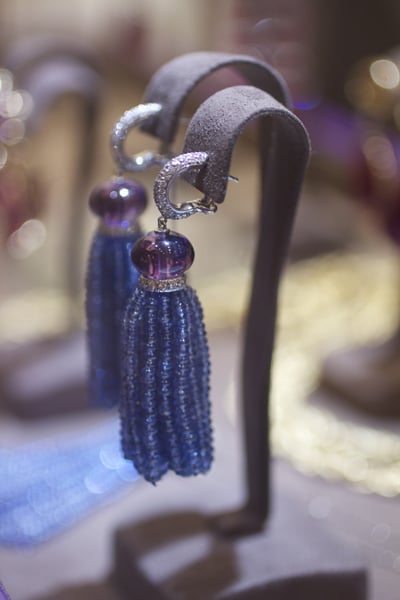 Goshwara tanzanite and amethyst tassel earrings