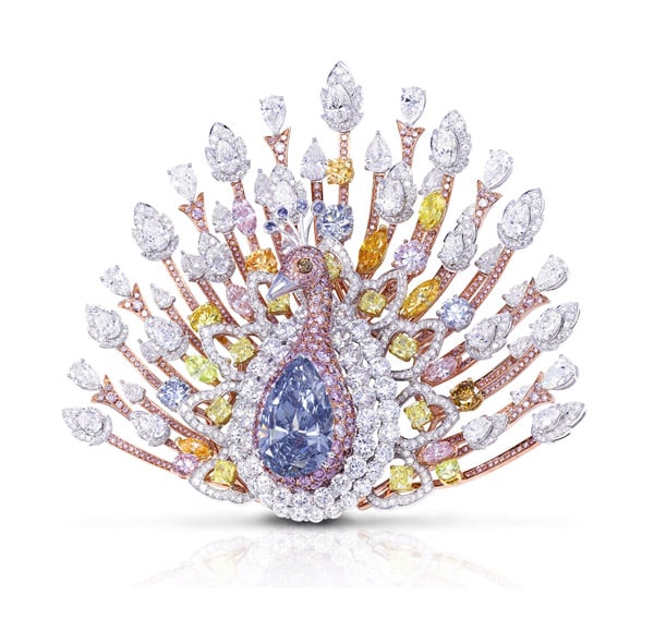 Graff Peacock with 120.81 carats of colorless and fancy-colored diamonds