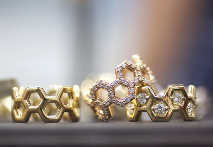 Gumuchian hexagonal diamond bands • Image Erika Winters