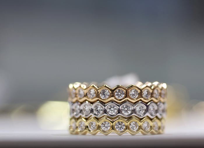 Gumuchian stackable diamond bands • Image Erika Winters