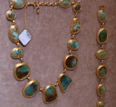 24k gold turquoise bracelet and necklace Gurhan Couture 2011