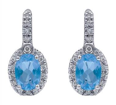 Halo Swiss Blue Topaz  and Diamond  Leverback Earrings set in 14KT White Gold 2.09ct UNEG9515W45BT-IGCD