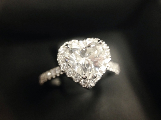 Heart-shaped halo diamond engagement ring shared by doubledouble