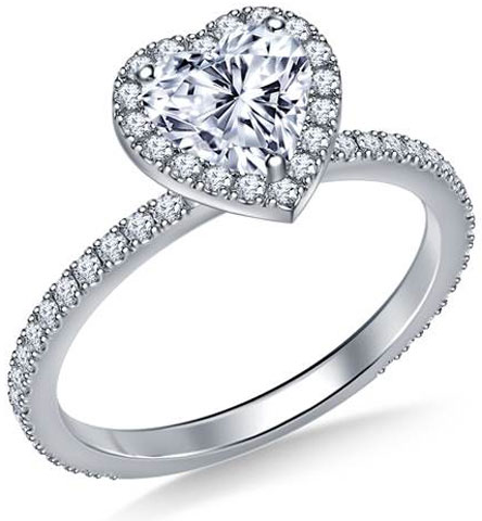 Heart Halo Engagement Ring in 18K White Gold by B2C Jewels