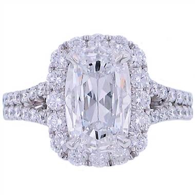 Henri Daussi AMDS347C Henri Daussi Halo Design Cushion Cut Diamond Engagement Ring with Split Shank at Solomon Brothers