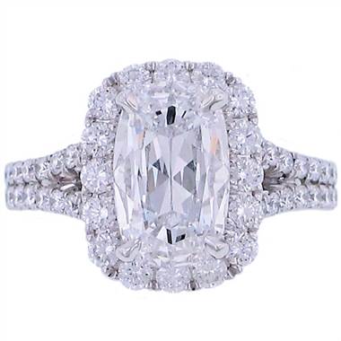 Henri Daussi AMDS347C Henri Daussi Halo Design Cushion Cut Diamond Engagement Ring with Split Shank at Solomon Brothers