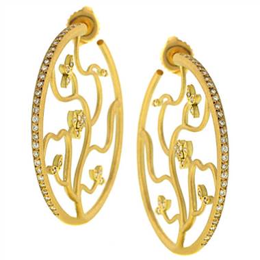 Lauren K E617Y Pave Diamond Floral Hudson Hoop Earrings .57cttw by Solomon Brothers