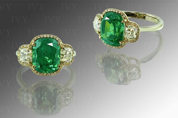 6.35-carat demantoid garnet and diamond ring by Ivy New York